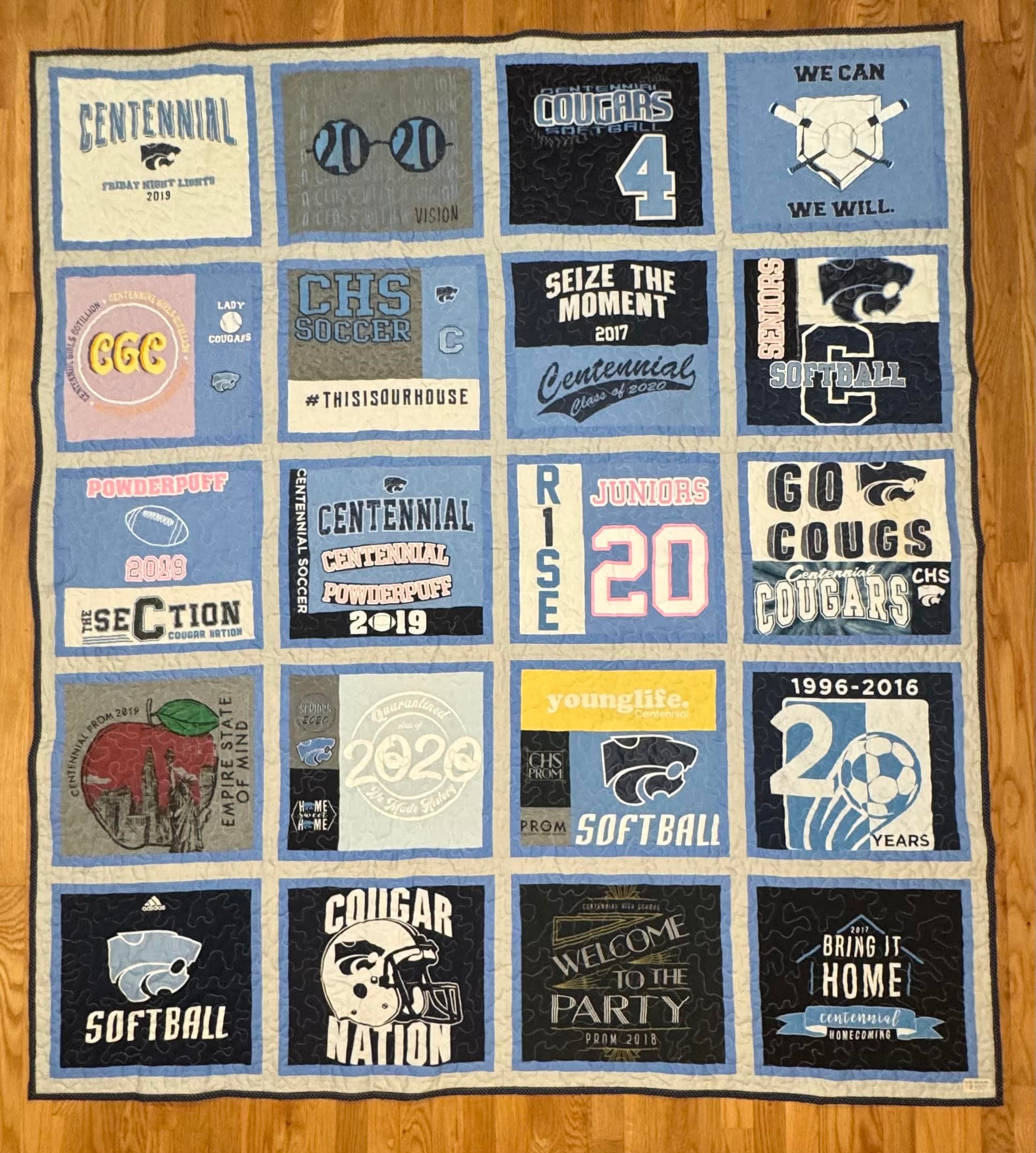 Double Frame quilt example — 4 × 5 — 20 Shirts