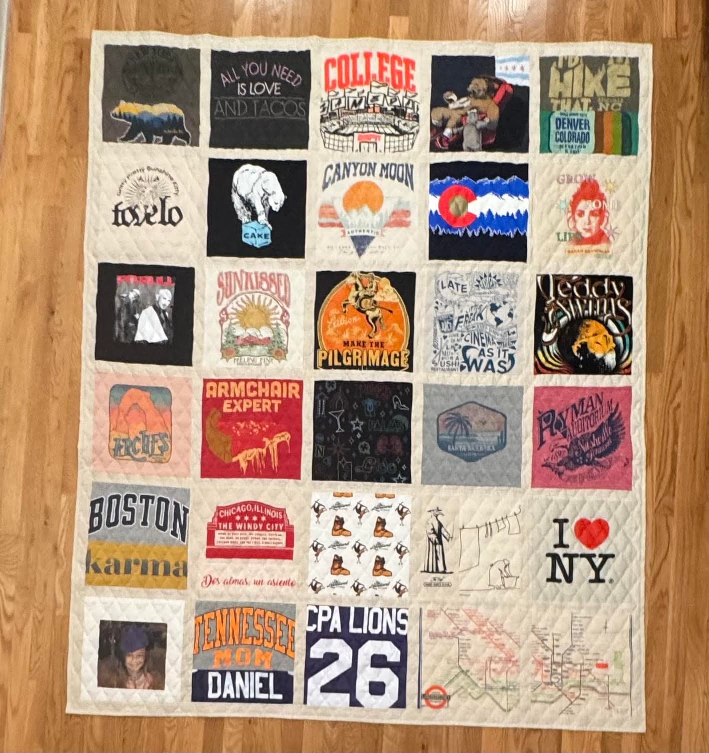 Single Frame quilt example — 5 × 6 — 30 Shirts